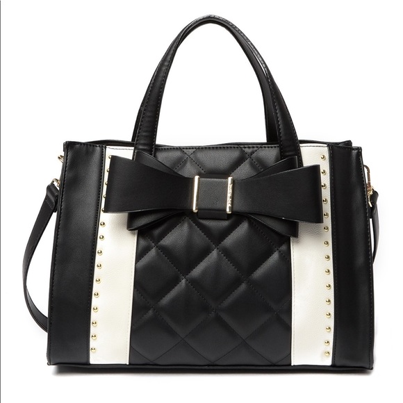Betsey Johnson Large Quilted Bow Satchel Studded